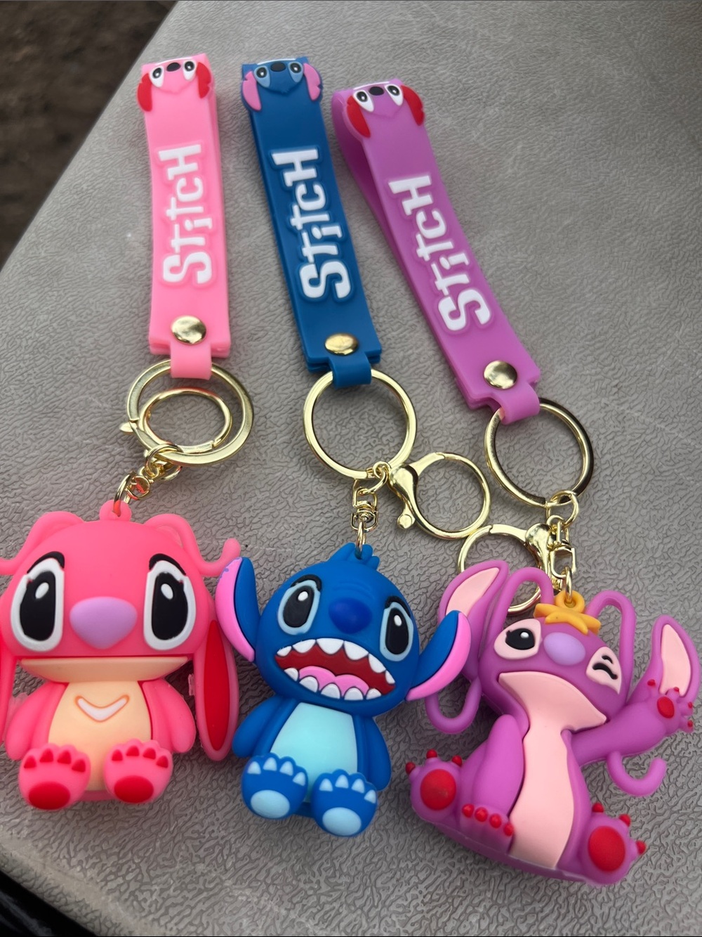 Stitch Silicone Character Keychain Set - Pink, Blue, Purple